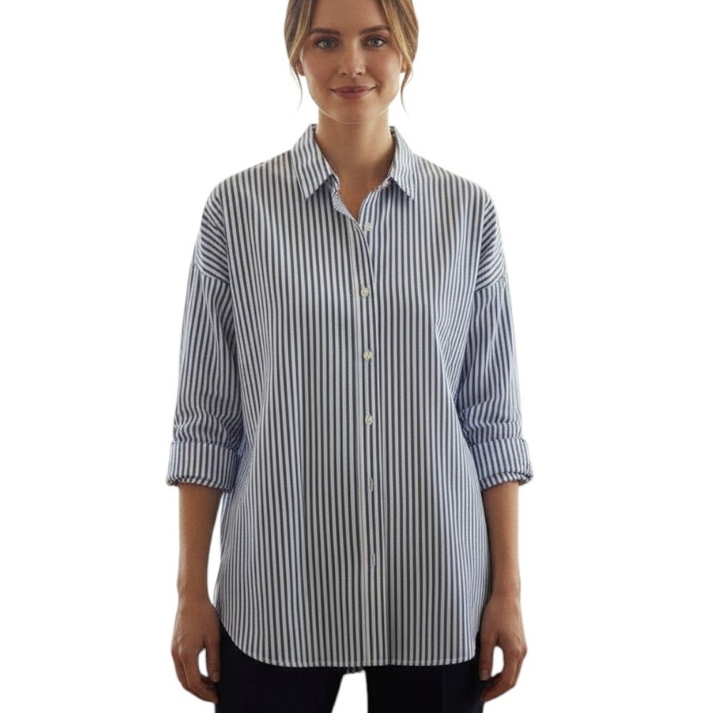 LE SARTE PETTEGOLE Striped Button Down Shirt Blue White Women's size 6 NWT $290 - Picture 3 of 9